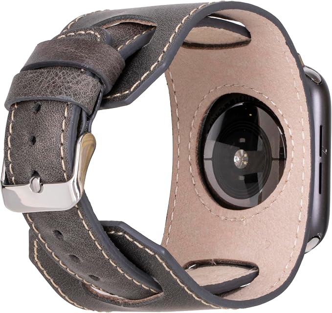 HARDISTON Cuff Watch Band Compatible with Apple 40mm for men & women, Handmade Genuine Leather, Compatible with iWatch Series 11 10 9 8 7 6 5 4 3 2 1 SE Ultra, Wrist Bracelet Band, Large/Band-Grey