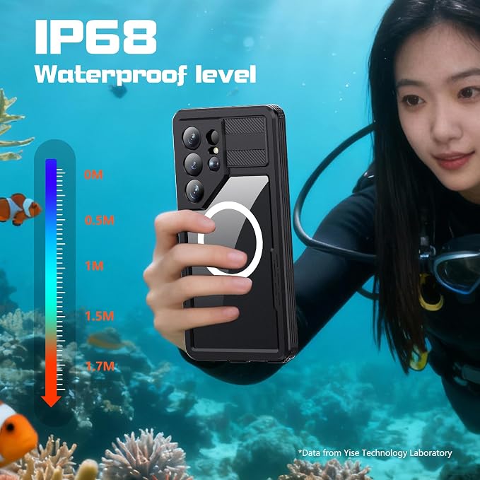 Guppy for Galaxy S26 Ultra Magnetic Waterproof Case, Built-in Screen Protector [IP68 Waterproof][14FT Military Drop Proof] 360° Full Body Protection Dustproof Shockproof Heavy Duty Rugged Case, Black