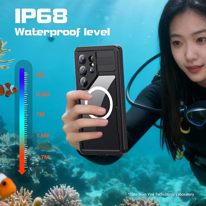 Guppy for Galaxy S26 Ultra Magnetic Waterproof Case, Built-in Screen Protector [IP68 Waterproof][14FT Military Drop Proof] 360° Full Body Protection Dustproof Shockproof Heavy Duty Rugged Case, Black