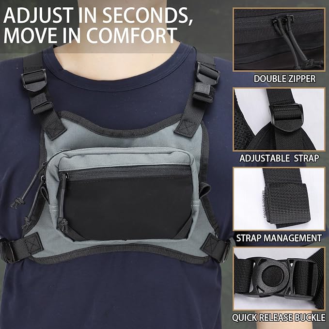 MGFLASHFORCE Chest Bag for Men and Women, Chest Rig Pack Front EDC Pouch Running Vest Phone Holder for Workout, Hiking and Outdoor Sports (Blue)