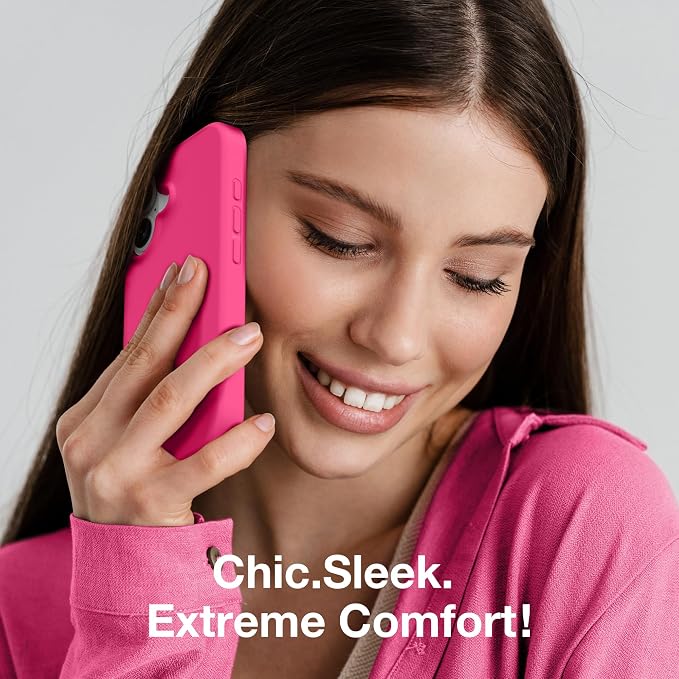 GONEZ Magnetic for iPhone 16 Case, Compatible with MagSafe, [Screen Protector + Camera Lens Protector], Liquid Silicone Shockproof Protective Phone Case for iPhone 16 6.1", Hot Pink