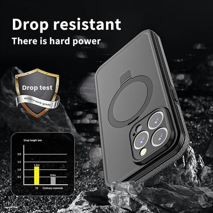 Omio for iPhone 15 Pro Max Waterproof Case with Stand Compatible with MagSafe, Full Body Magnetic IP69 Underwater Case Built-in Screen Protector Military Grade Shockproof Case for Men Women, Black