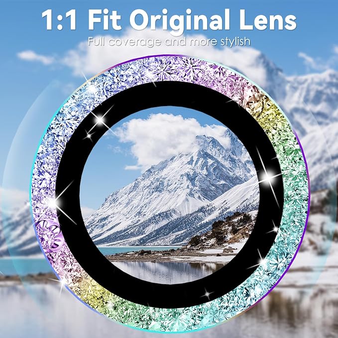 CloudValley Glitter Camera Lens Protector for iPhone 14 Pro / 14 Pro Max, 9H Tempered Glass [All in 1 Design], Case Friendly Anti-Scatch High Definition, GlitterColorful