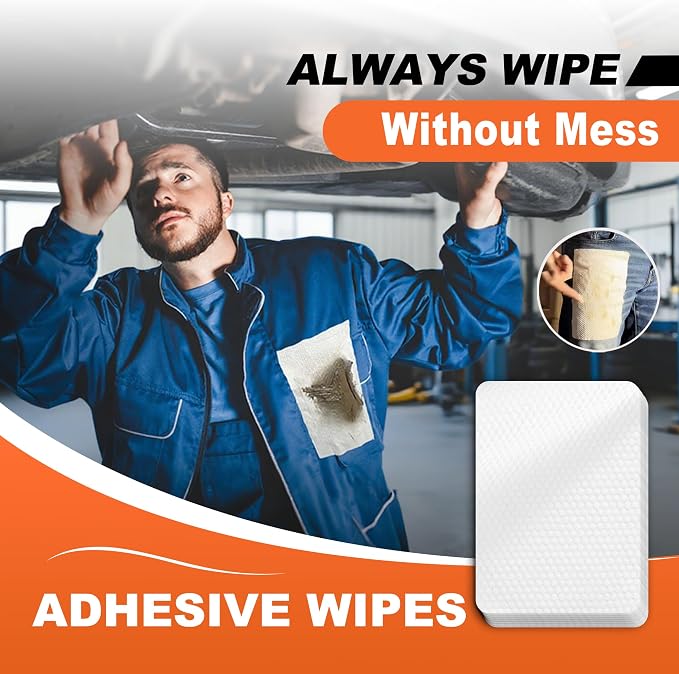 Peel and Stick Multi-Use Cleaning Wipes - Hand Quick Clean, Adhesive Clothing Protectors, Heavy Duty Cleaner Wipes for Painters, Mechanics, Disposable, High Absorbency 6 x 10 in, 20 Count (Pack of 1)