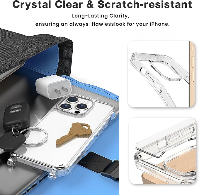 for iPhone 16 Pro Case with Strap, Clear Shockproof Crossbody Phone Cover w/Removable Anti-Theft Adjustable Lanyard for Women, Travel, Shopping, Hiking (6.3", Black)
