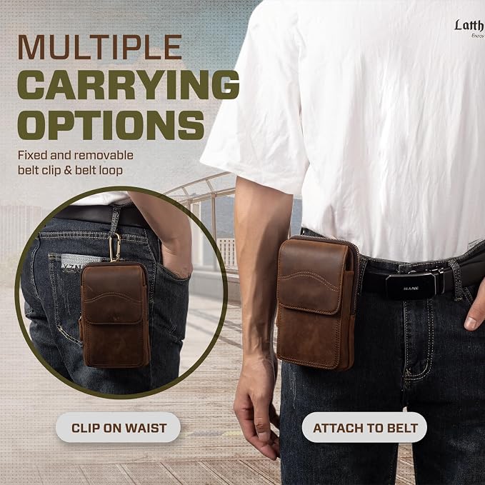 Hengwin Small Genuine Leather Cell Phone Crossbody Purse Shoulder Bag for Women and Men, Leather Phone Holster with Belt Clip Belt Loop Travel Passport Pouch Messenger Bag Waist Bag (Coffee)