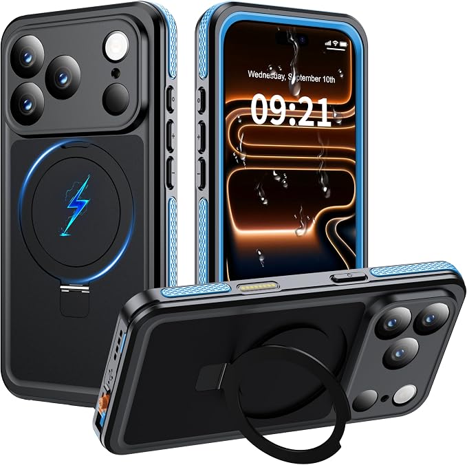 ANTSHARE Magnetic for iPhone 17 Pro Case Waterproof, Built in Screen Protector [Compatible with MagSafe] [Invisible Stand] [IP68 Underwater], Full Body Protection Phone Case 6.3'', Blue