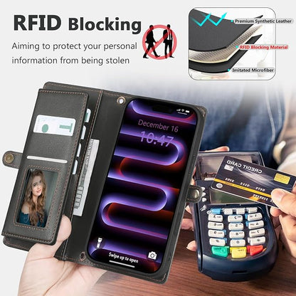 Wallet Case for iPhone 16 Pro Max with Card Holder/Crossbody Wallet/Strap| RFID Blocking | Magnetic | Kickstand | Detachable | PU Leather Phone Case for iPhone 16 Pro Max,6.9 in,Black