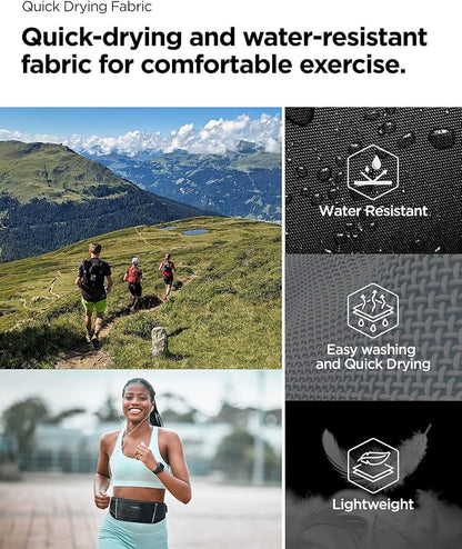 Spigen Life A710 Dynamic Shield Slim Running Adjustable Waist Belt Fanny Pack for Men & Women, Phone Holder, Lightweight, Water Resistant, Reflective, Bounce-free for Running, Jogging, Sports - Black