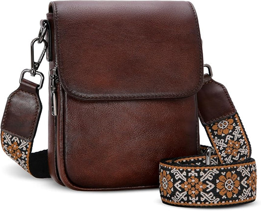 HESHE Leather Small Crossbody Bags for Women RFID Blocking Cell Phone Purse Anti-Theft Travel Bag with wide Straps