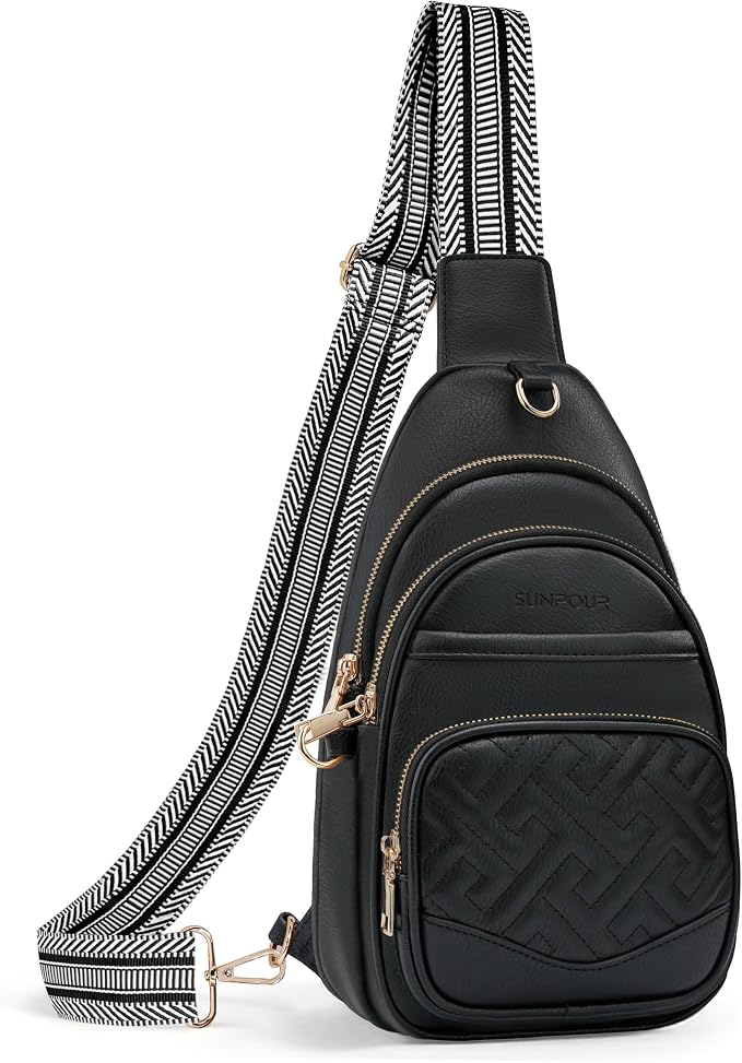 Anti Theft Crossbody Bags for Women, RFID Vegan Leather Sling Purse for Travel, Chest Bag, Cross Body Purses & Fanny Packs(Black) | Multi-Pocket, 8 RFID Card Slots, Structured bag, Quilted Design