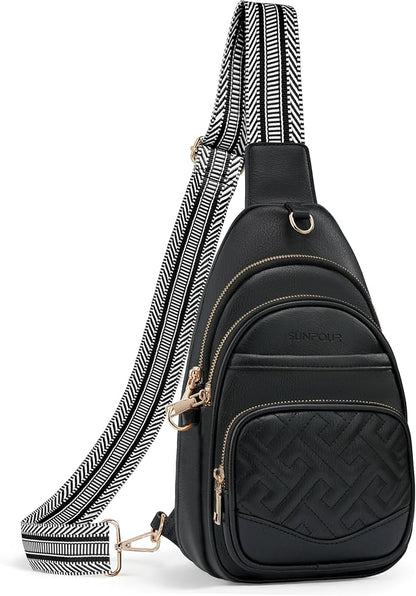 Anti Theft Crossbody Bags for Women, RFID Vegan Leather Sling Purse for Travel, Chest Bag, Cross Body Purses & Fanny Packs(Black) | Multi-Pocket, 8 RFID Card Slots, Structured bag, Quilted Design