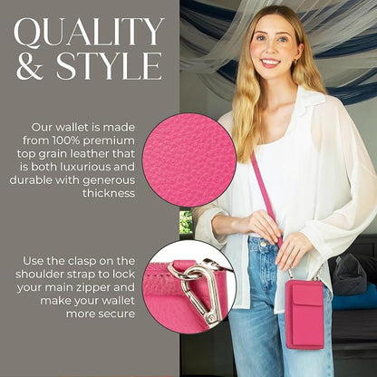 BULL GUARD Crossbody Leather Wallet Phone Purse, Anti Theft and RFID Blocking, Elegant Design for Travel