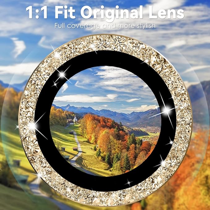 CloudValley for iPhone 14 Pro/iPhone 14 Pro Max Glitter Camera Lens Protector, 9H Tempered Glass [All in 1 Design], Case Friendly Anti-Scatch High Definition, GlitterGold