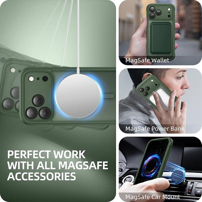 BERFY for iPhone 17 Pro Case, Compatible with MagSafe, Built-in Privacy Screen Protector, Camera Protection, Shockproof Full Body Phone Case 6.3", Translucent Deep Green