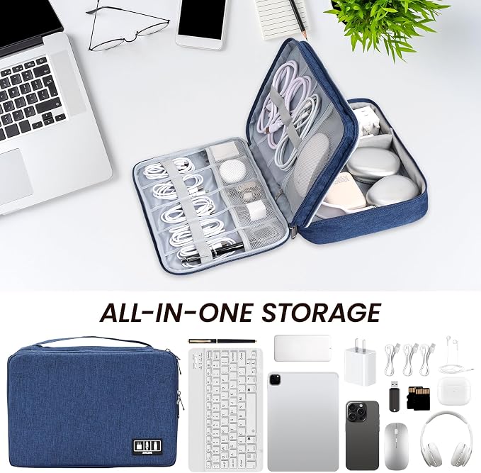 Large Electronic Organizer Travel Case, Double Layer Tech Pouch with Adjustable Dividers, Cable Organizer Bag for Charger, Power Bank, Hard Drive, Camera Gear and Travel Accessories
