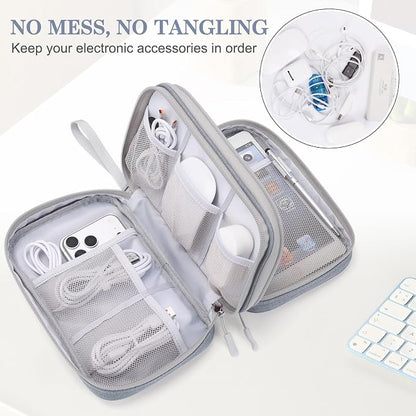 FYY Electronic Organizer, Large Travel Cable Organizer Bag Pouch Electronic Accessories Carry Case Portable Waterproof Double Layers All-in-One Storage Bag for Cable, Cord, Charger, Light Grey