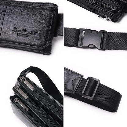 KPYWZER Vintage Leather Fanny Pack Waist Bag for Men Women Outdoor Travel Hunting Hiking Camping Hip Bum Belt Cell Phone Purse Wallet Pouch Retro Crossbody Sling Pouch C