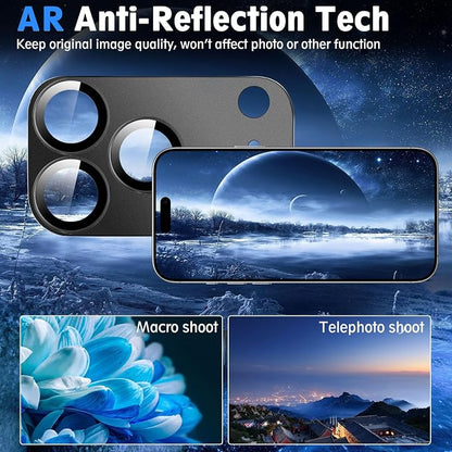SiHPuoy 2 Pack Camera Lens Protector for iPhone 17 Pro Max Accessories, Metal Aluminum Alloy Tempered Glass Camera Protector, [Military Grade Shatterproof] [Case Friendly]-Black