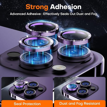 Camera Lens Protector for iPhone 17 Pro Max/17 Pro/16 Pro Max/16 Pro/15 Pro Max/15 Pro/14 Pro Max/14 Pro, Tempered Glass Metal Individual Cover[Anti-drop] Case Friendly-Glitter Deep Purple