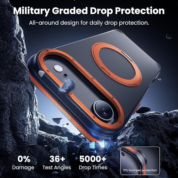Strong Magnetic Case for iPhone Air (6.5", 2025) with Stand, Drop-Proof Bumper Cover with Contrast Color Border, Military-Grade Drop Protection, Shockproof Slim Thin Cover,Orange