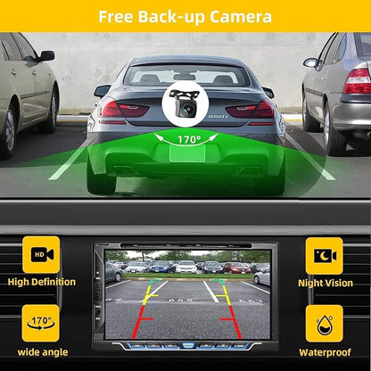 Double Din Car Stereo with CD/DVD Player, Apple CarPlay/Android Auto 7” Double din Radio with Backup Camera, Mirror Link, Bluetooth, AM FM Radio Receiver, SWC, Subwoofer, USB/TF/AUX…