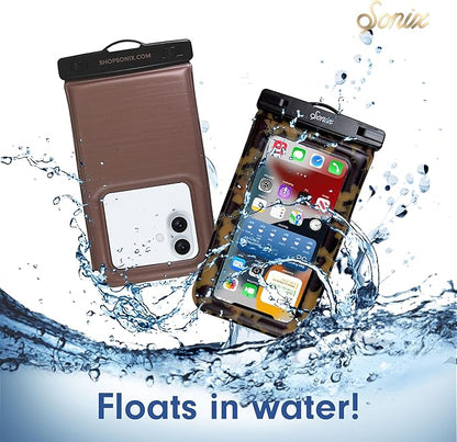 Sonix Waterproof Phone Pouch - Floating Phone Case Dry Bag w/Crossbody Lanyard - Beach Cruise Travel Essentials - Compatible w/All Devices, Touchscreen Friendly | Brown Tort