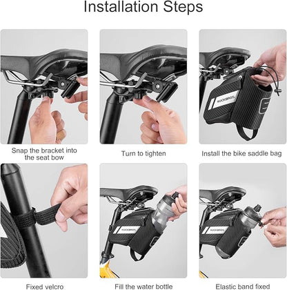 ROCKBROS Bike Saddle Bag Bike Seat Bag with Water Bottle Holder Bicycle Bag Under Seat Waterproof for Road Bike