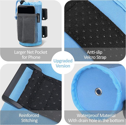 GEARV 2Pack Cup Holder for Bike, Scooter and Wheelchair, Water Bottle Holder for UTV/ATV, Walker, Golf Cart and Beach, Universal Drink Holder Accessories with Net Pocket and Cord Lock (Ocean Blue)