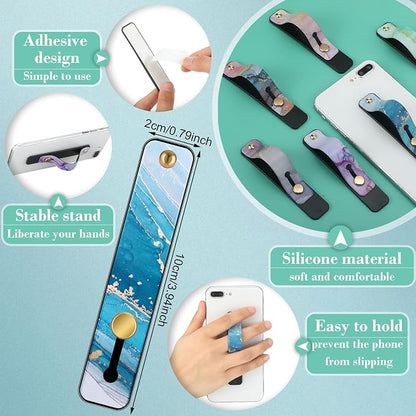 Weewooday 6 Pieces Phone Grip Holder Cell Phone Grip Strap Telescopic Finger Strap Stand Universal Finger Kickstand for Most Smartphones(Bright Marble)
