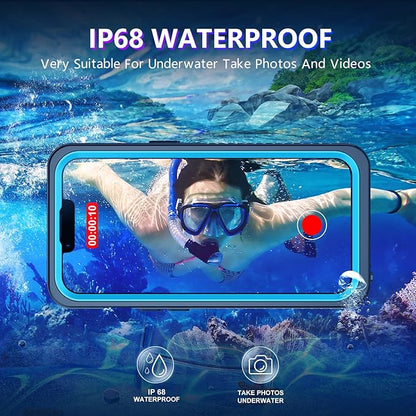 Temdan Compatible with iPhone 13 Pro Max Case Waterproof, Built-in Screen & Camera Protector IP68 Underwater Full Body 13FT Military Dropproof Shockproof Phone Case 6.7"-Blue/Clear