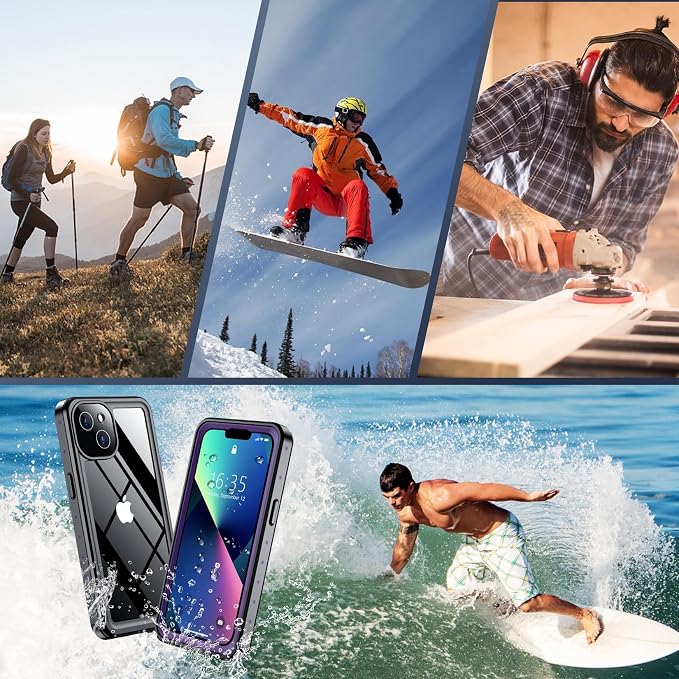 SPIDERCASE for iPhone 13 Case Waterproof, Built-in Lens & Screen Protector, Full Heavy Duty Protection, 12FT Military Shockproof, Dustproof, Anti-Scratched Phone Case,Purple