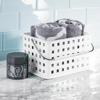 iDesign Shower Caddy Basket with Handle for Bathroom or Dorm - Set of 3 - White - Made in USA