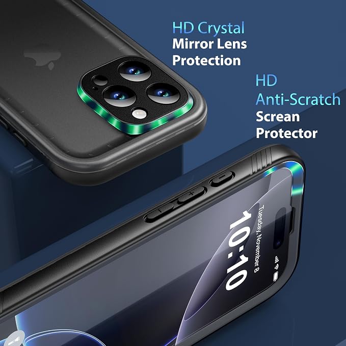 SPORTLINK for iPhone 16 Pro Waterproof Case - Shockproof Dustproof Case with Built-in Clear Screen Protector, Full Body Heavy Duty Sealed Protective Cover for i Phone 16 Pro 6.3" Black