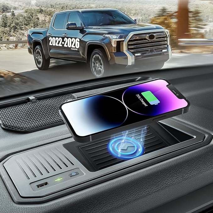 CreekT® Wireless Charger for Toyota Tundra 2022-2025 2026, OEM Custom Fit with USB Port Wireless Phone Charging Pad for Tundra TRD Pro 1794 Edition Platinum SR SR5 Limited Interior Car Accessories