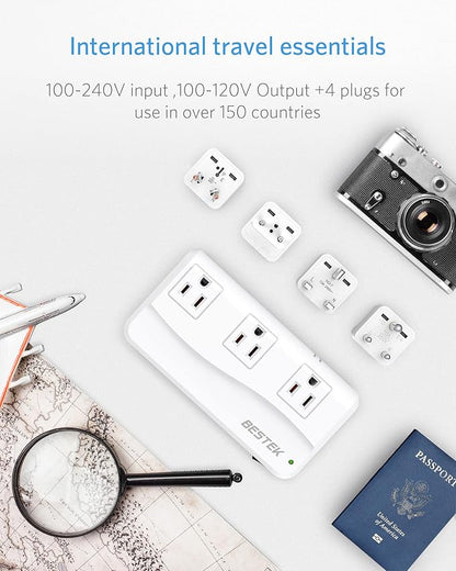 BESTEK Universal Travel Adapter 220V to 110V Voltage Converter with 4 USB | with UK/AU/US/EU Worldwide Plug Adapter