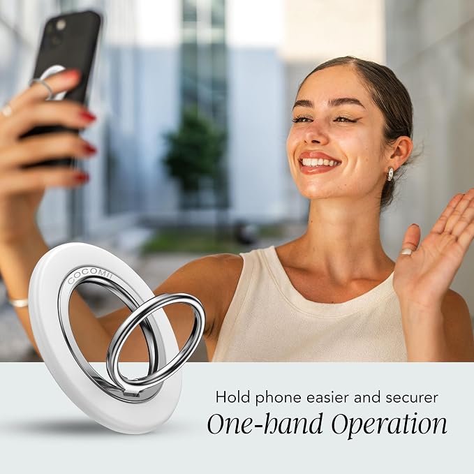 COCOMII Magnetic Phone Ring Holder for MagSafe, 360° Rotation Finger Grip Stand, Matte White