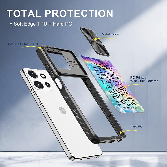for Motorola Moto G Power 5G 2025 Case with Rainbow Bible Verses, Metal Slide Camera Cover, Screen Protector, Anti-Peeping Privacy Safeguard, Camera Lens Protector Phone Case for Moto G Power 5G