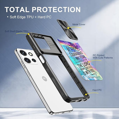 for Motorola Moto G Power 5G 2025 Case with Rainbow Bible Verses, Metal Slide Camera Cover, Screen Protector, Anti-Peeping Privacy Safeguard, Camera Lens Protector Phone Case for Moto G Power 5G