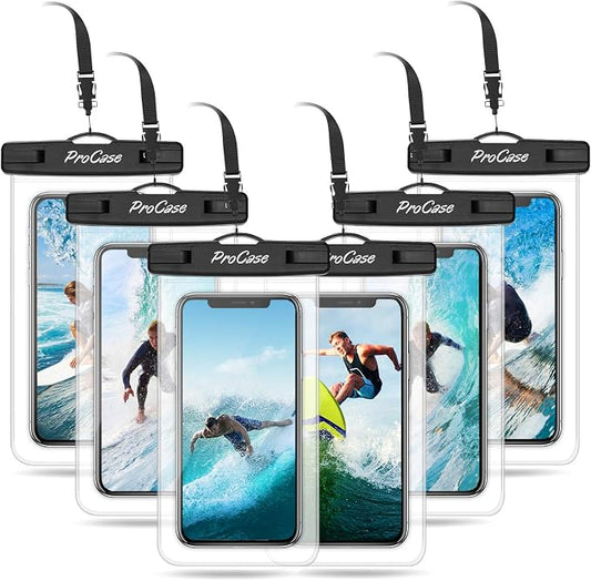 ProCase 6 Pack Waterproof Phone Pouch Dry Bag Underwater Case for iPhone 16 15 14 13 12 11 Pro Plus Max Mini Xs XR X 8 7, Galaxy S23 S22 S21 Ultra Note up to 7" -Black