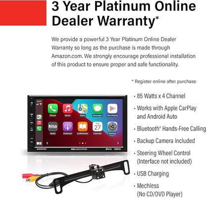 BOSS Audio Systems BVCP9700A-C Car Stereo System - Apple CarPlay, Android Auto, 7 Inch Double Din, Touchscreen, Bluetooth Audio and Calling Head Unit, Radio Receiver, No CD Player, Backup Camera