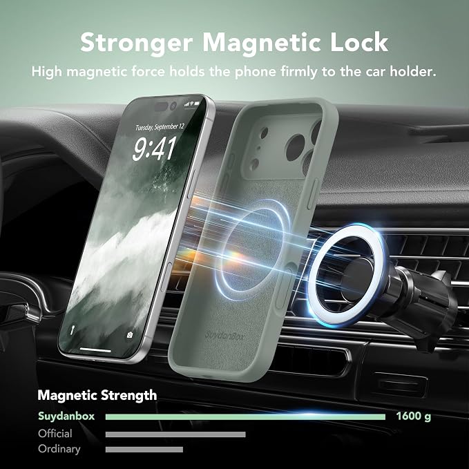 Magnetic for iPhone 17 Pro Case, Compatible with MagSafe, [Full Camera Protection][Screen Protector] Silicone Shockproof Protective Phone Case for iPhone 17 Pro 6.3", Calke Green