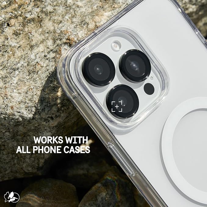 Pelican Camera Lens Protector w/Aluminum Rings for iPhone 16 Pro Max/iPhone 16 Pro - 9H Tempered Glass - Durable Anti-Scratch, Anti-Shatter, HD View w/Night Shoot, Case Friendly, Easy Install - Black