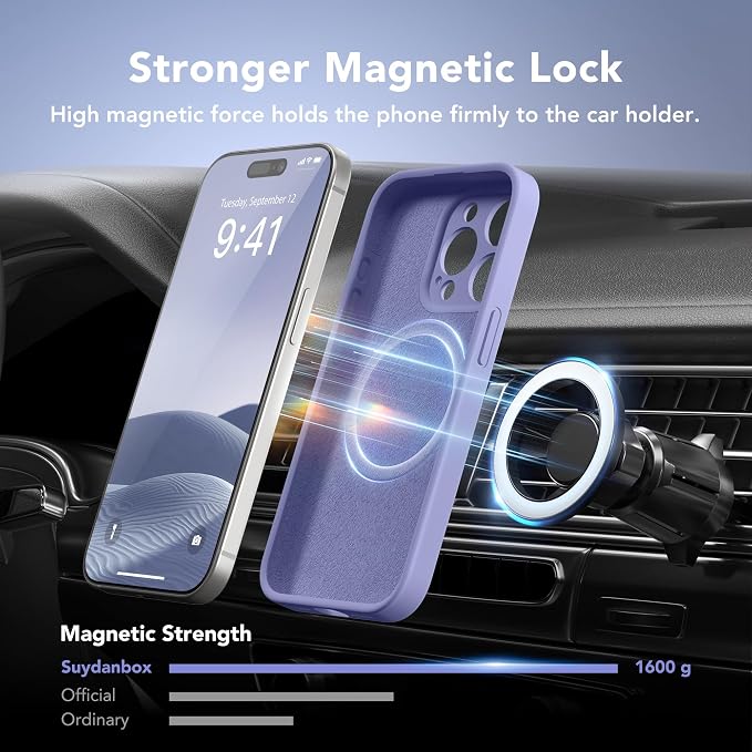 Magnetic for iPhone 14 Pro Case, Compatible with MagSafe, [Full Camera Protection][Screen Protector] Silicone Shockproof Protective Phone Case for iPhone 14 Pro 6.1", Lavender Gray