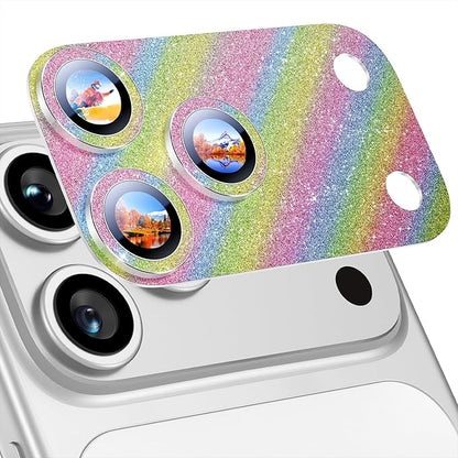 Uyiton for iPhone 17-Pro Camera-Lens Protector: Bling [Not Easy to Break][Strong Adsorption][Case-Friendly] Metal Tempered Glass Rear Camera Screen Cover - Glitter Colorful