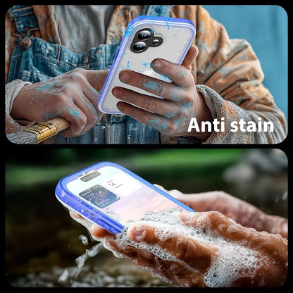 SPORTLINK for iPhone 17 Waterproof Phone Case - Built in Screen Protector/Shockproof/Military Rugged Dropproof/Dustproof/Heavy Duty Full Body, Protective Cover for iPhone 17 6.3 Blue/Frosted Clear
