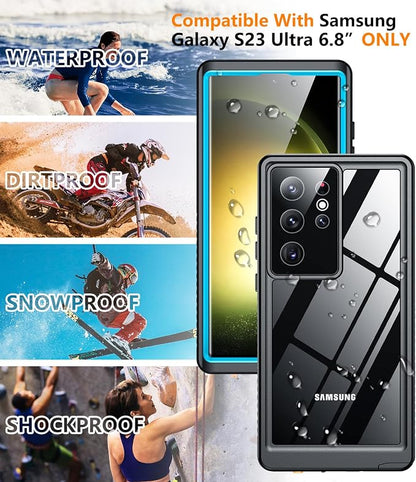 Temdan for Samsung Galaxy S23 Ultra Case Waterproof with Built-in Screen Protector 360 Full Body Shockproof Dustproof for Samsung S23 Ultra 5G Phone Case Heavy Duty Protective Blue