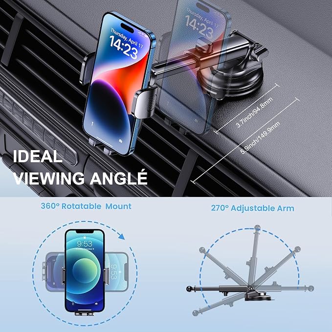 TICILFO Phone Mount for Car Phone Holder [Military-Grade Suction & Stable Clip] Car Phone Holder Mount Windshield Dashboard Air Vent Universal Automobile Mount Fit for All Dash Mounting Kits iPhone
