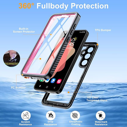 GOLDJU for Samsung Galaxy S25 Plus Case Waterproof,IP68 Waterproof Dustproof Case with Built-in Screen Protector, Full Body Protective Phone Cover for Galaxy S25 Plus 6.6 Inch, Pink/Clear