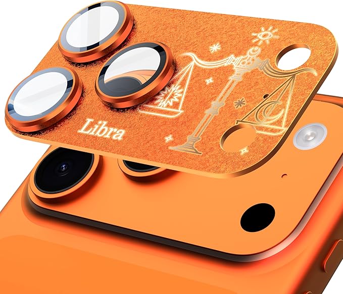 Compatible for iPhone 17 Pro Camera Lens Protector, Libra Pattern, Drop Protection, Anti Scratch Full-Coverage, AR 360-Degree Protection, Camera Transmfttance HD, Easy Installation, Orange